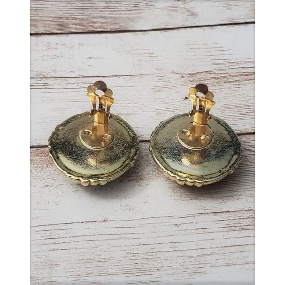 Vintage Clip On Earrings Statement Circle with Metallic Center 1.25" - Picture 4 of 4